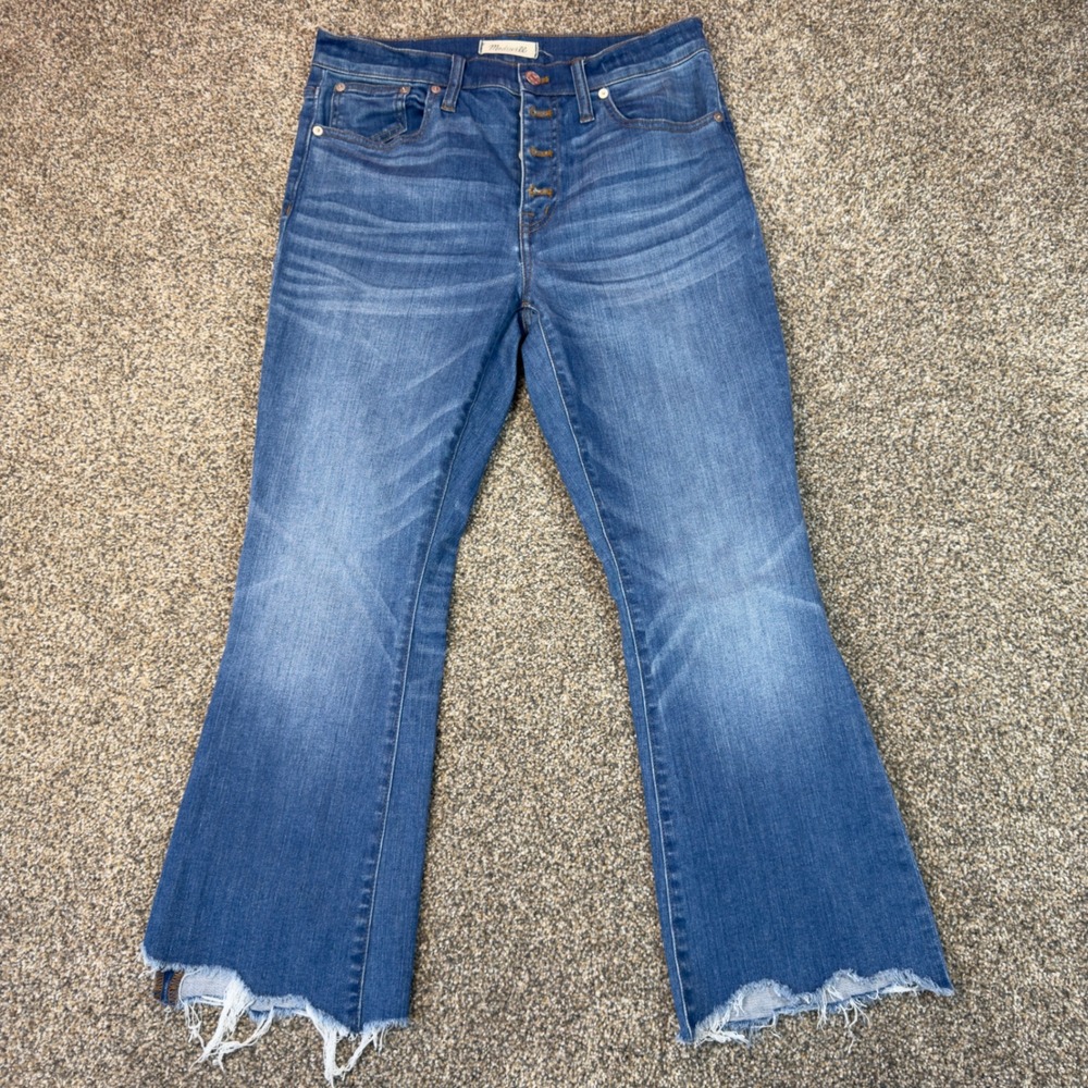 Madewell Cali Demi-Boot Jeans 29 Button Fly Raw Hem Medium Wash Blue Denim Chic‎